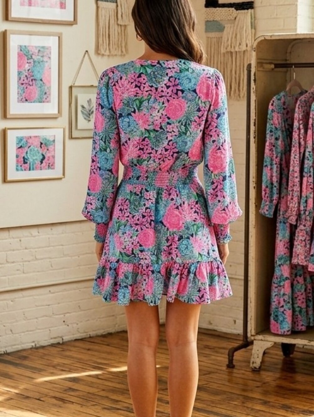 Lilly Pulitzer Cristiana Dress Oyster Bay Navy Always Be Blooming - Picture 2 of 16
